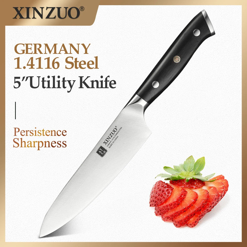 XINZUO-High Carbon Stainless Steel Utility Knife, Alemanha 1.4116, Brand Small Facas, Acessórios de Cozinha, 5"