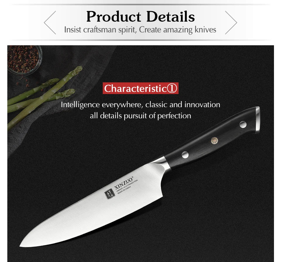 XINZUO-High Carbon Stainless Steel Utility Knife, Alemanha 1.4116, Brand Small Facas, Acessórios de Cozinha, 5"