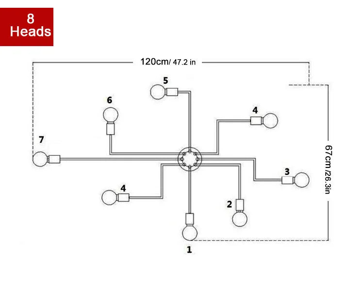 Luz de teto do ferro forjado com haste múltipla, lâmpada nórdica da abóbada para a decoração Home, jantar, café, barra, industrial, sótão, retro, sótão, 4 cabeças, 6 cabeças, 8 cabeças