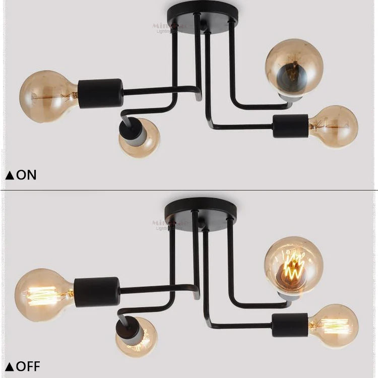 Luz de teto do ferro forjado com haste múltipla, lâmpada nórdica da abóbada para a decoração Home, jantar, café, barra, industrial, sótão, retro, sótão, 4 cabeças, 6 cabeças, 8 cabeças