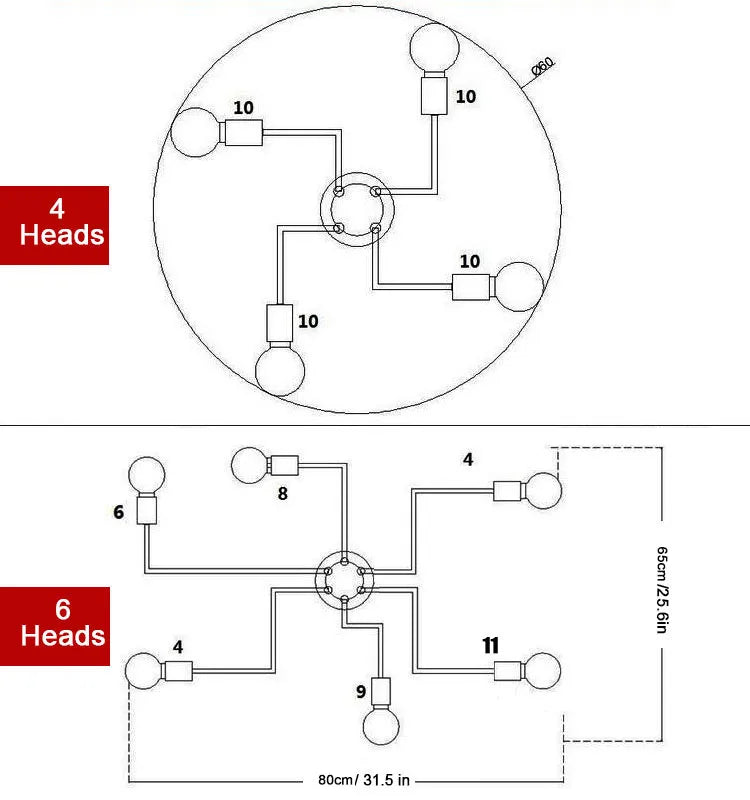 Luz de teto do ferro forjado com haste múltipla, lâmpada nórdica da abóbada para a decoração Home, jantar, café, barra, industrial, sótão, retro, sótão, 4 cabeças, 6 cabeças, 8 cabeças