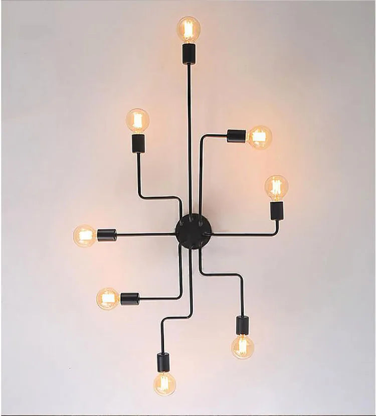 Luz de teto do ferro forjado com haste múltipla, lâmpada nórdica da abóbada para a decoração Home, jantar, café, barra, industrial, sótão, retro, sótão, 4 cabeças, 6 cabeças, 8 cabeças