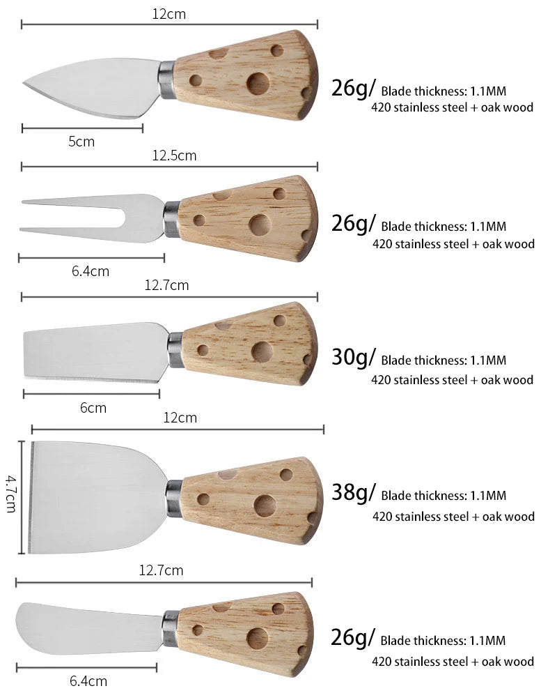 Mini aço inoxidável Queijo Faca Set com suporte, queijo Slicer, cortador de manteiga, 6 PCs