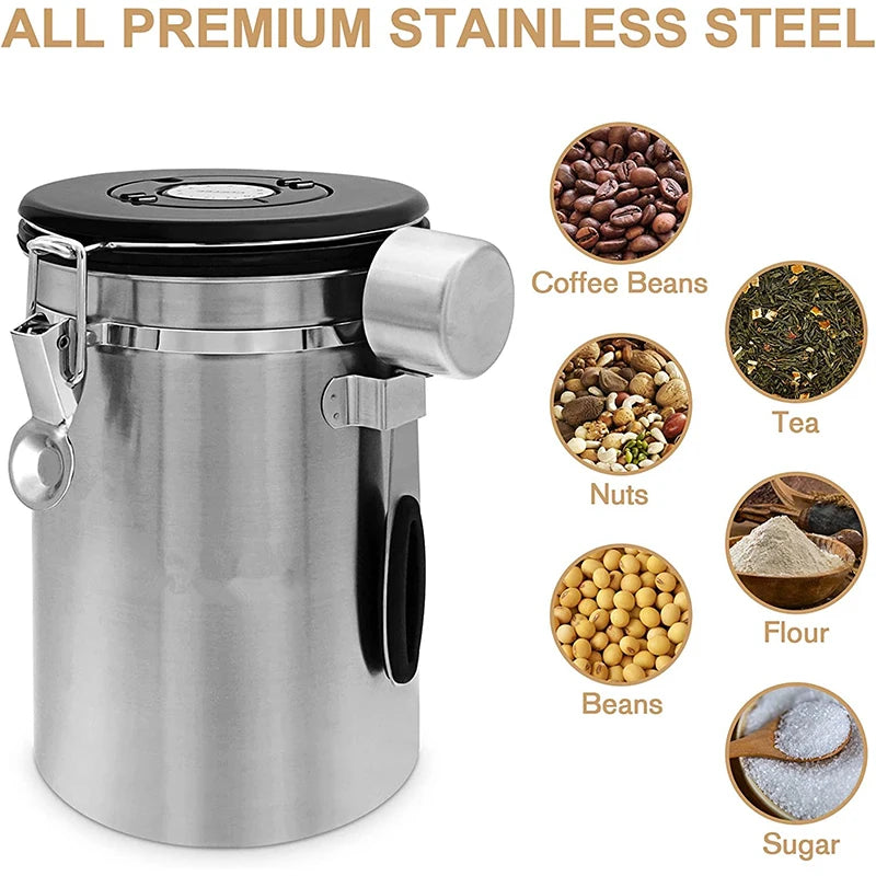 Krin Stainless Steel Ground Coffee Storage Canister with Scoop