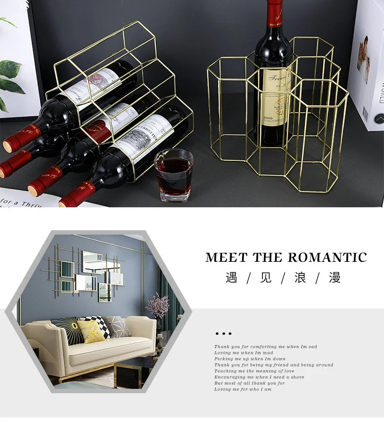 Metal Honeycomb Wine Bottle Rack, Garrafa De Armazenamento, Mesa, Vinho Moderno Titular, Display para Home Bar Decorações, Hexágono, 5 Garrafas