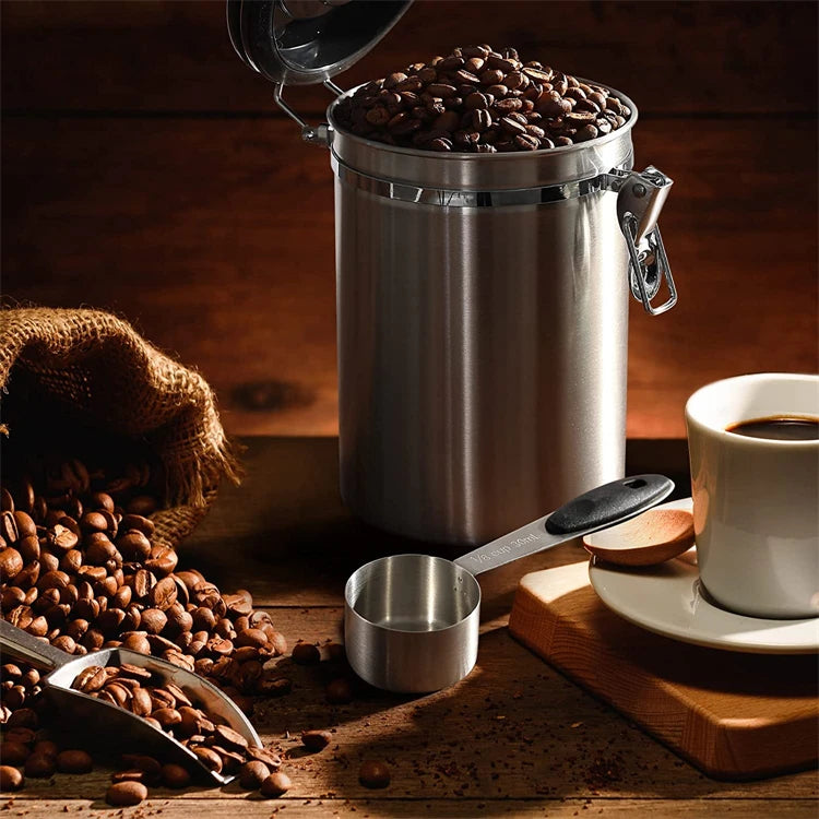 Krin Stainless Steel Ground Coffee Storage Canister with Scoop