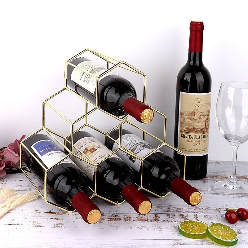 Metal Honeycomb Wine Bottle Rack, Garrafa De Armazenamento, Mesa, Vinho Moderno Titular, Display para Home Bar Decorações, Hexágono, 5 Garrafas