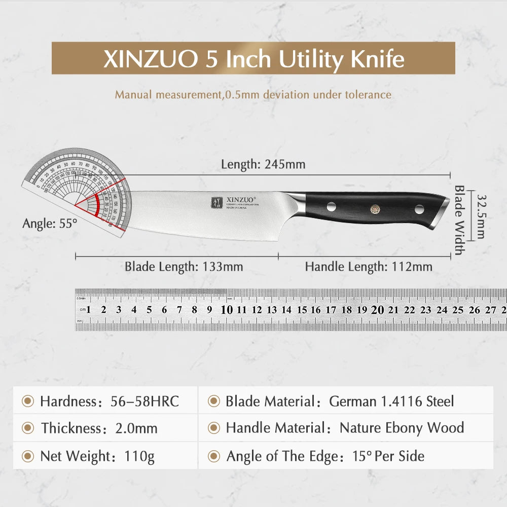 XINZUO-High Carbon Stainless Steel Utility Knife, Alemanha 1.4116, Brand Small Facas, Acessórios de Cozinha, 5"