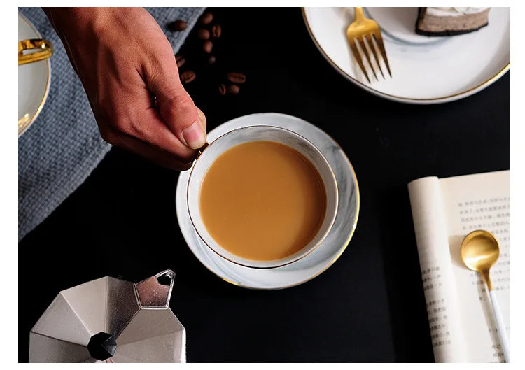 Mármore Modelado Copo De Café De Cerâmica E Placa, Inglês Xícaras Da Tarde, Copos De Cozinha De Casa, Canecas Minimalistas Nórdicos, Xícara De Chá