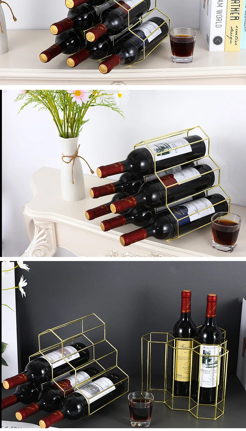 Metal Honeycomb Wine Bottle Rack, Garrafa De Armazenamento, Mesa, Vinho Moderno Titular, Display para Home Bar Decorações, Hexágono, 5 Garrafas