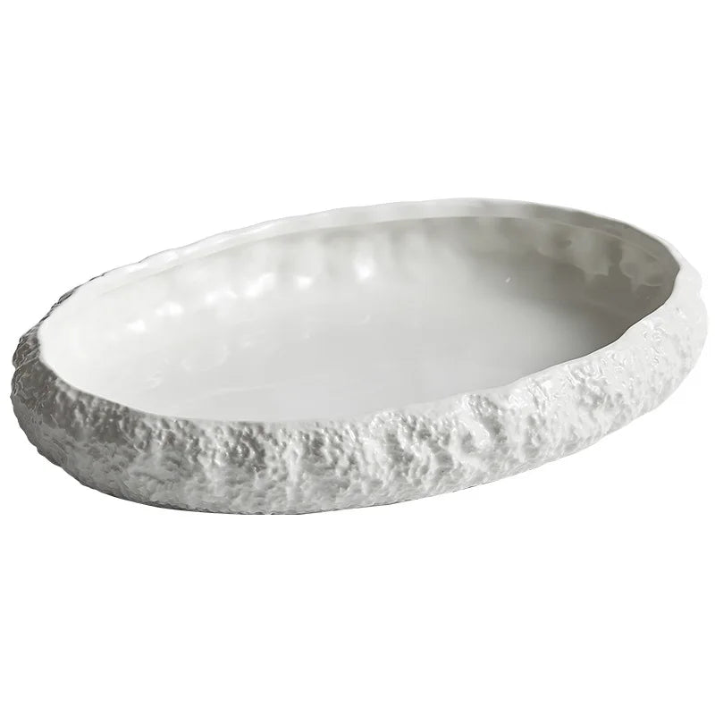 Prato principal de textura de rocha cerâmica, Prato de bife de massas domésticas, Branco Puro Criativo, Louça Tradicional, Cozinha, 1Pc