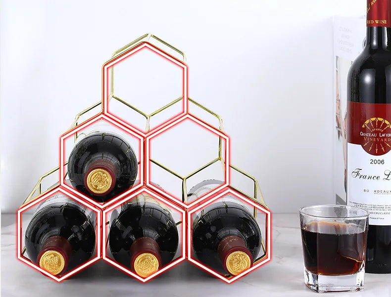 Metal Honeycomb Wine Bottle Rack, Garrafa De Armazenamento, Mesa, Vinho Moderno Titular, Display para Home Bar Decorações, Hexágono, 5 Garrafas