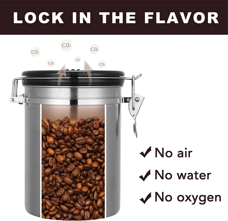 Krin Stainless Steel Ground Coffee Storage Canister with Scoop