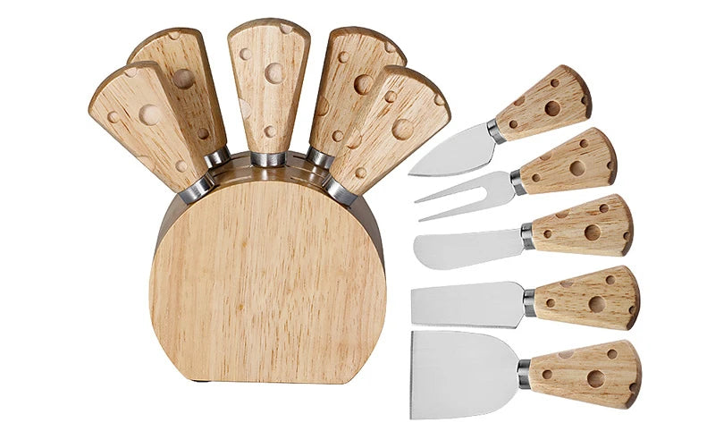 Mini aço inoxidável Queijo Faca Set com suporte, queijo Slicer, cortador de manteiga, 6 PCs