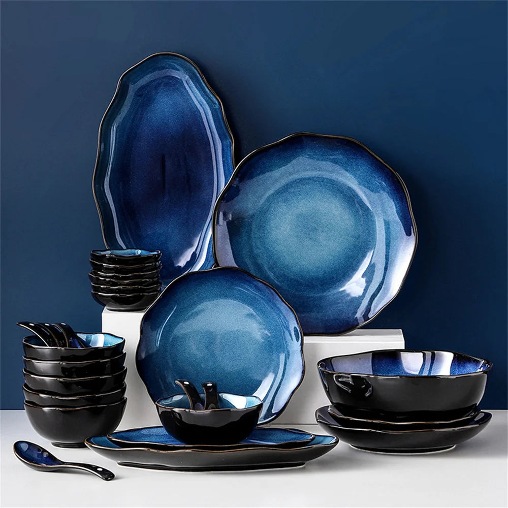 Dinner Set Safe To Use Porcelain Is Fine And Shiny Blue Kiln Glaze Noodles Bowl Northern Europe Bowls And Dishes Soup Bowl