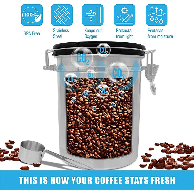 Krin Stainless Steel Ground Coffee Storage Canister with Scoop