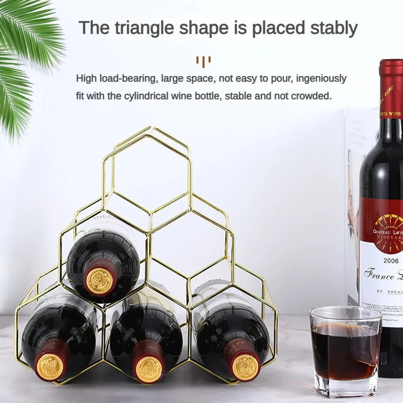 Metal Honeycomb Wine Bottle Rack, Garrafa De Armazenamento, Mesa, Vinho Moderno Titular, Display para Home Bar Decorações, Hexágono, 5 Garrafas