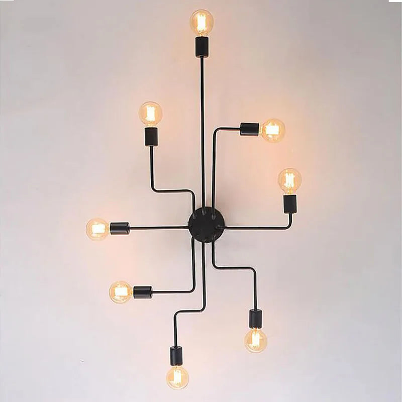 Luz de teto do ferro forjado com haste múltipla, lâmpada nórdica da abóbada para a decoração Home, jantar, café, barra, industrial, sótão, retro, sótão, 4 cabeças, 6 cabeças, 8 cabeças