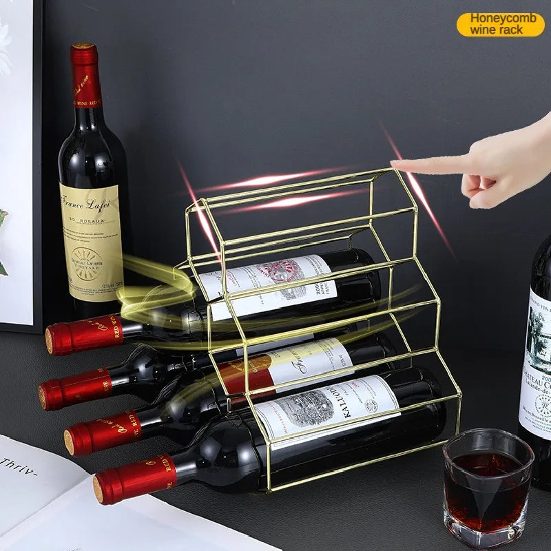 Metal Honeycomb Wine Bottle Rack, Garrafa De Armazenamento, Mesa, Vinho Moderno Titular, Display para Home Bar Decorações, Hexágono, 5 Garrafas