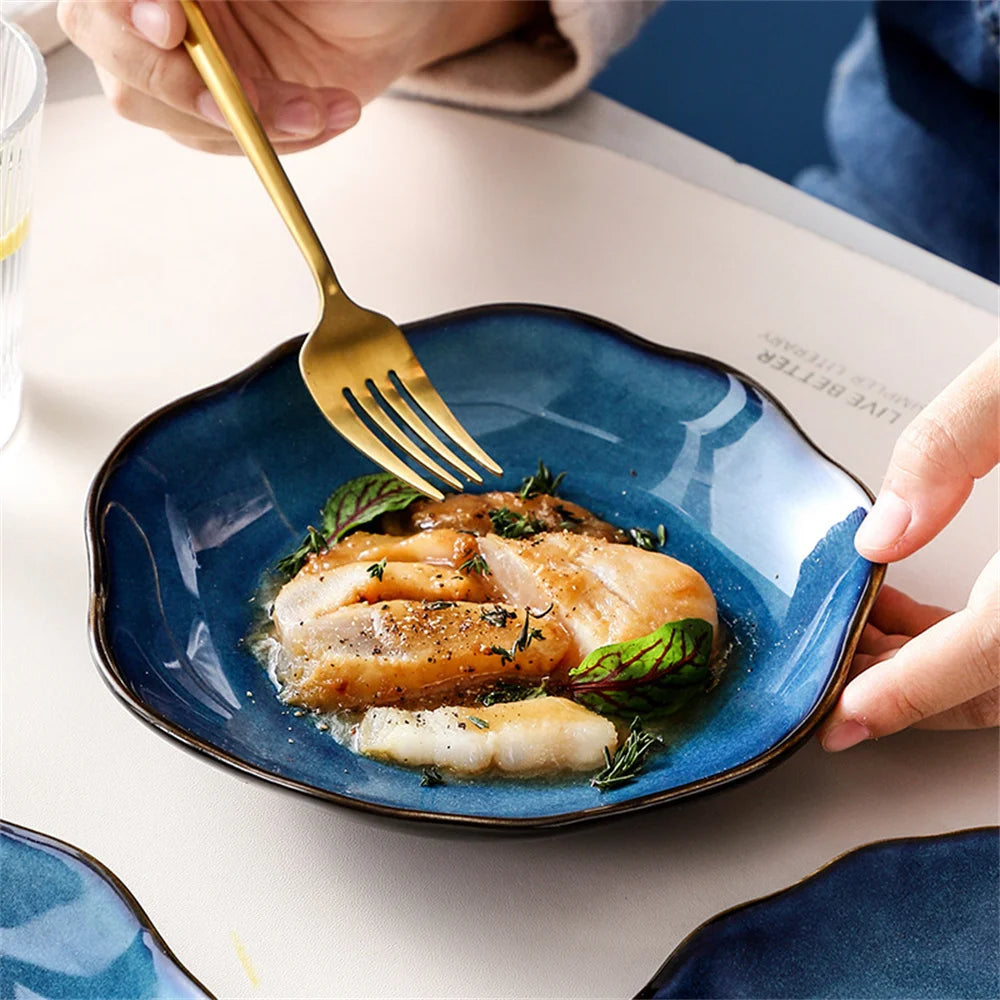 Dinner Set Safe To Use Porcelain Is Fine And Shiny Blue Kiln Glaze Noodles Bowl Northern Europe Bowls And Dishes Soup Bowl