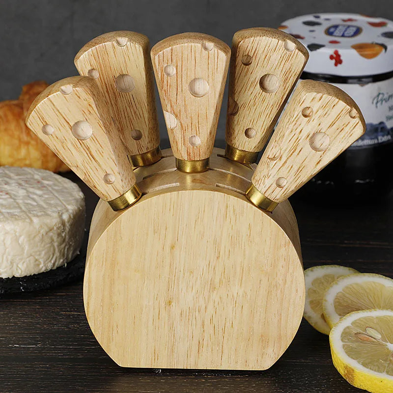 Mini aço inoxidável Queijo Faca Set com suporte, queijo Slicer, cortador de manteiga, 6 PCs