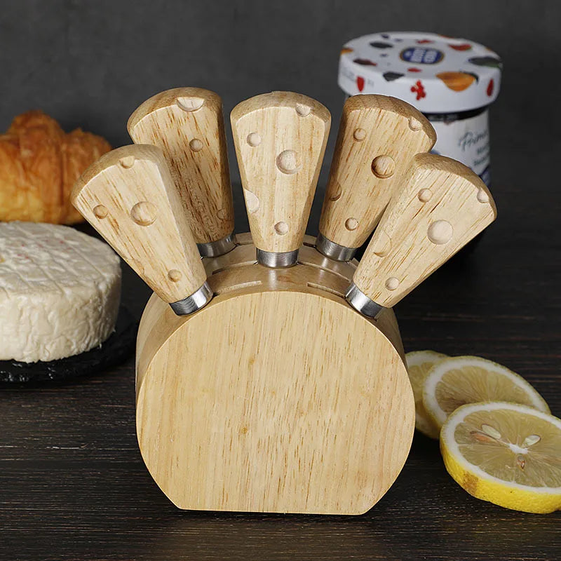 Mini aço inoxidável Queijo Faca Set com suporte, queijo Slicer, cortador de manteiga, 6 PCs