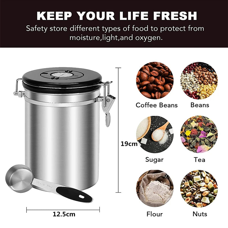 Krin Stainless Steel Ground Coffee Storage Canister with Scoop